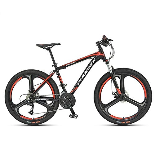 Mountain Bike : Minkui Male and female outdoor cross-country mountain bikes Variable speed city commuter with disc brakes and suspension forks 27-speed three-knife-Black red