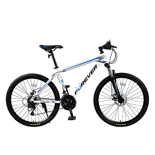 Mountain Bike : Minkui Male and female students adult cross-country mountain bike 26 inch 24 speed shift shock absorber front fork mountain bike double disc brake carbon steel speed car-White blue