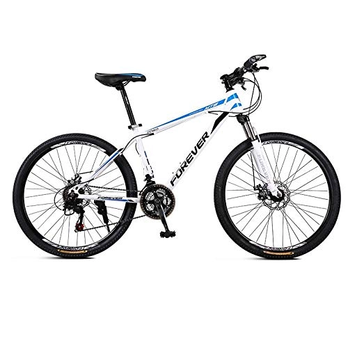 Mountain Bike : Minkui Male and female students, variable speed bicycles, 24-speed mountain bike disc brakes, fixed gear bicycles, aluminum frame and forks, 26-inch wheels-27.5 inch 27 speed white blue