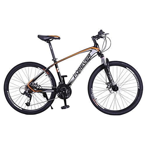 Mountain Bike : Minkui Variable speed male and female mountain bike bicycle 24 speed double disc brake 26 inch aluminum alloy frame with disc brake and suspension front fork movable-Black orange