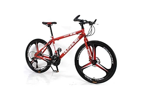 Mountain Bike : MOLVUS Mountain Bike Unisex Mountain Bike 21 / 24 / 27 / 30 Speed ​​High-Carbon Steel Frame 26 Inches 3-Spoke Wheels Bicycle Double Disc Brake for Student, Red, 16 Inches