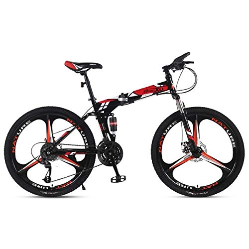 Mountain Bike : Mountain Bike 21 / 24 / 27 Speed Steel Frame 24 Inches 3-Spoke Wheels Suspension Folding Bike, 7, 21speed