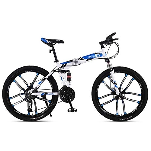 Mountain Bike : Mountain Bike 21 / 24 / 27 Speed Steel Frame 26 Inches 10-Spoke Wheels Suspension Folding Bike, Blue, 24speed