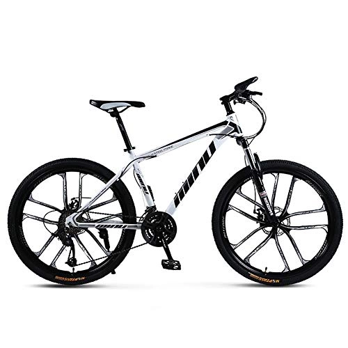 Mountain Bike : Mountain Bike 21 Speed, 26 Inch Wheels 21 / 24 / 27 / 30 Speed 4 Choices, Full Suspension Double Disc Brake Mountain Bike, Load 125Kg Lockable Fork Outroad Bicycles, white, 21 speed