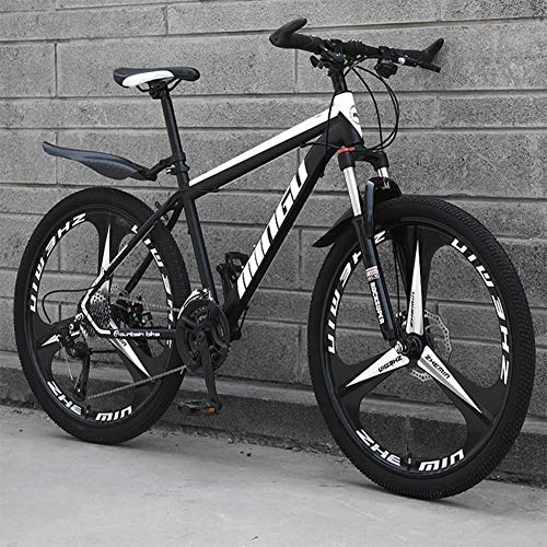 Mountain Bike : Mountain Bike 24 Inches, Double Disc Brake Frame Bicycle Hardtail with Adjustable Seat, Country Men's Mountain Bikes 21 / 24 / 27 / 30 Speed, Black and white, 21 speed