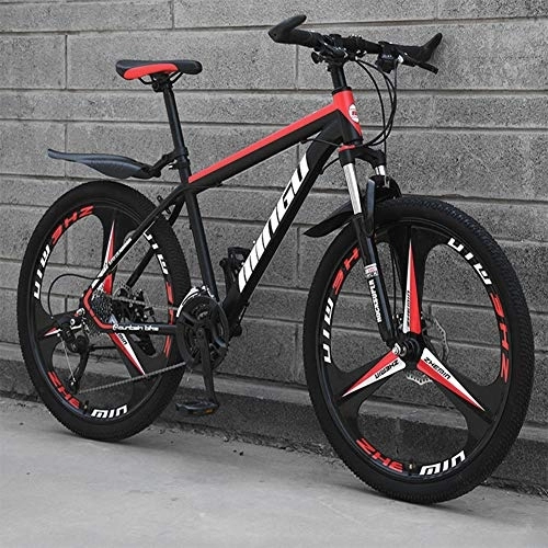 Mountain Bike : Mountain Bike 24 Inches, Double Disc Brake Frame Bicycle Hardtail with Adjustable Seat, Country Men's Mountain Bikes 21 / 24 / 27 / 30 Speed, Black red, 21 speed