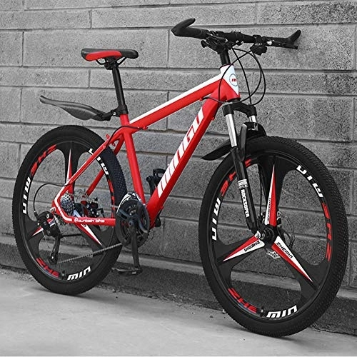 Mountain Bike : Mountain Bike 24 Inches, Double Disc Brake Frame Bicycle Hardtail with Adjustable Seat, Country Men's Mountain Bikes 21 / 24 / 27 / 30 Speed, Red and white, 21 speed