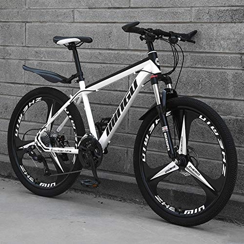 Mountain Bike : Mountain Bike 24 Inches, Double Disc Brake Frame Bicycle Hardtail with Adjustable Seat, Country Men's Mountain Bikes 21 / 24 / 27 / 30 Speed, White black, 21 speed