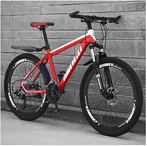 Mountain Bike : Mountain Bike 24 Inches, Double Disc Brake Frame Bicycle with Adjustable Seat, Men's Mountain Bikes 21 / 24 / 27 / 30 Speed (Color : Red, Size : 24 speed)