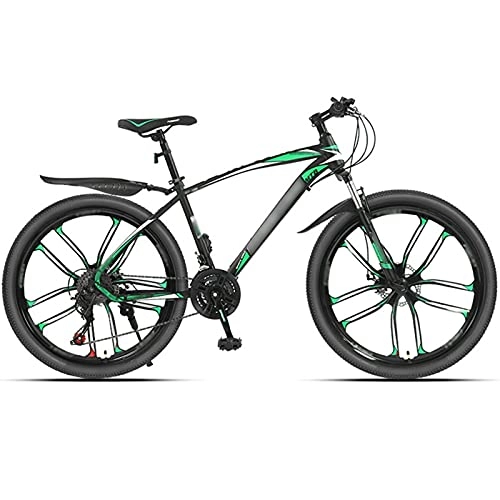Mountain Bike : Mountain Bike 24 Speed 26 Inches 3 Spoke Wheels Dual Suspension Bicycle, 10 Cutter Wheels (Color : 21-speed green, Size : 26inches)