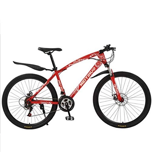 Mountain Bike : Mountain Bike, 26" Carbon Steel Frame Ravine Bicycles, Dual Disc Brake Front Suspension (Color : Red, Size : 21 Speed)
