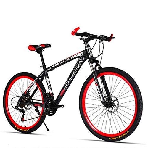 Mountain Bike : Mountain bike 26 inch 21 / 24 / 27 / 30 variable speed double disc brake student male and female bicycles-Black red_21 speed