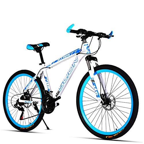 Mountain Bike : Mountain bike 26 inch 21 / 24 / 27 / 30 variable speed double disc brake student male and female bicycles-White blue_24 speed