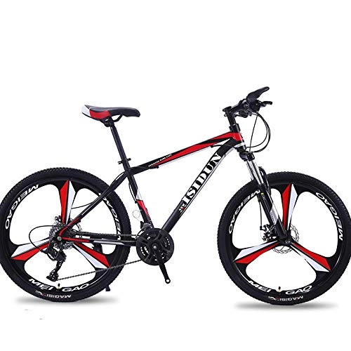 Mountain Bike : Mountain Bike 26 Inch Adult Speed Shift One Wheel Three Knife Double Disc Brakes Road Bicycle-Black red_27 Speed