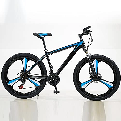 Mountain Bike : Mountain Bike, 26-Inch High-Carbon Steel 3-Spoke Wheels Double Disc Brake MTB Bicycle Adult Student Outdoors Sport Cycling, Blue, 24 speed