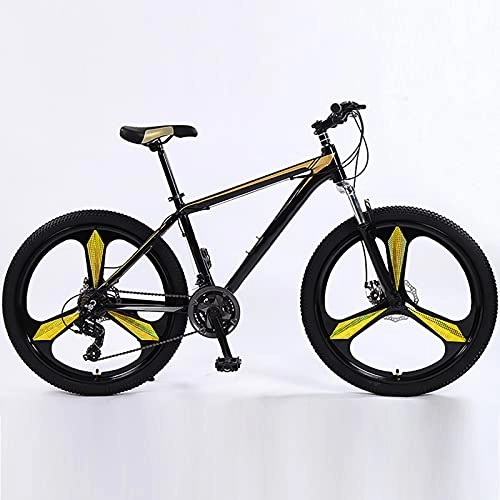 Mountain Bike : Mountain Bike, 26-Inch High-Carbon Steel 3-Spoke Wheels Double Disc Brake MTB Bicycle Adult Student Outdoors Sport Cycling, Gold, 24 speed