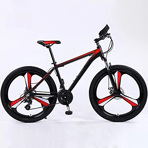 Mountain Bike : Mountain Bike, 26-Inch High-Carbon Steel 3-Spoke Wheels Double Disc Brake MTB Bicycle Adult Student Outdoors Sport Cycling, Red, 24 speed