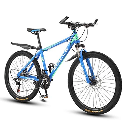 Mountain Bike : Mountain Bike, 26inch Spoke Wheel, Carbon Steel Frame Mountain Bicycles, Double Disc Brake and Front Fork (Color : Blue, Size : 27-speed)