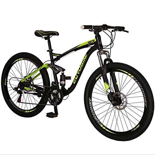 Mountain Bike : Mountain Bike, 27.5-Inch Wheels, Mens / Womens 17.5-Inch Carbon steel Frame, 21 Speed, Disc Brakes, Double suspension (Green)