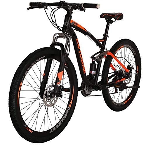 Mountain Bike : Mountain Bike, 27.5-Inch Wheels, Mens / Womens 17.5-Inch Carbon steel Frame, 21 Speed, Disc Brakes, Double suspension (Orange)