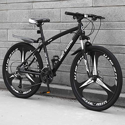 Mountain Bike : Mountain Bike Adult, 26 Inch 3-Spoke Wheel, Shock Dual Disc Brakes Student Bicycle, High Carbon Steel Hard Tail Frame, Double Disc Brake, Black, 21 speed