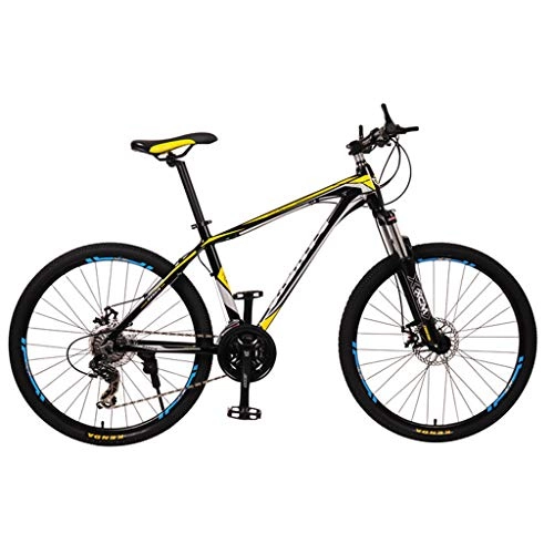 Mountain Bike : Mountain Bike Aluminum Frame Bicycle Fork Wheels Double Disc Brakes Racing Bicycle Outdoor Cycling Easy to Install (26'', 30 Speed), Yellow
