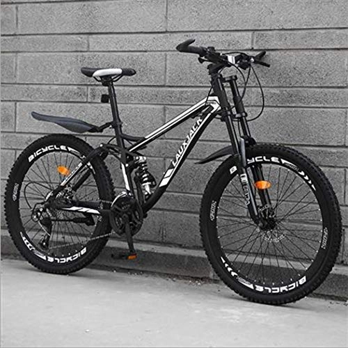Mountain Bike : Mountain Bike Bicycle, 26 Inch High Carbon Steel Off-Road Bike, Full Suspension Bikes, Dual Disc Brake Men's Womens Soft Tail Mountain Bike, black 24 Speed
