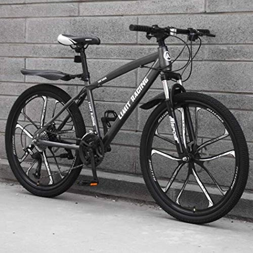 Mountain Bike : Mountain Bike Bicycle Road Offroad Bicycle High-carbon Steel Bikes 21 Speed 24 Speed 27 Speed for Adult Student with 10 Cutter One Wheel (Color : Grey, Size : 24" 21 speed)