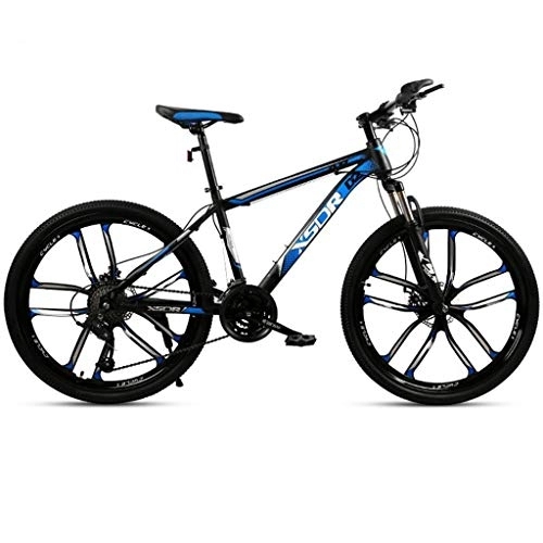 Mountain Bike : Mountain Bike, Carbon Steel Frame Bicycles, Double Disc Brake and Shockproof Front Suspension, 26inch Mag Wheel (Color : Black+Blue, Size : 24-speed)