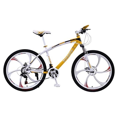 Mountain Bike : Mountain Bike, Carbon Steel Frame Hardtail Mountain Bicycles, 26inch Mag Wheel, Dual Disc Brake and Front Suspension (Color : Yellow, Size : 24 Speed)