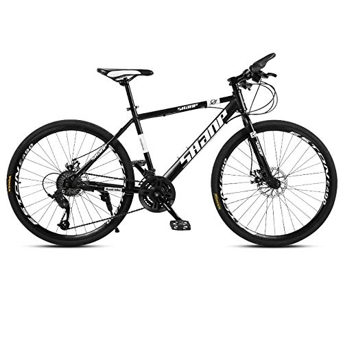 Mountain Bike : Mountain bike Cross-country racing car Male and female student bicycle 26 inch 27 shifting system Front and rear mechanical disc brakes One wheel black@Spoke wheel black and white_27-speed 26-inch [16