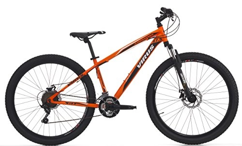 Mountain Bike : Mountain Bike Cycles Cinzia Virus Disk Men's, with steel frame, Full-Suspension Fork, Mechanical Disc Brakes, Exchange 21Speed, Wheels from 27.5", Two Sizes Available, Arancio Fluo Opaco, H 45