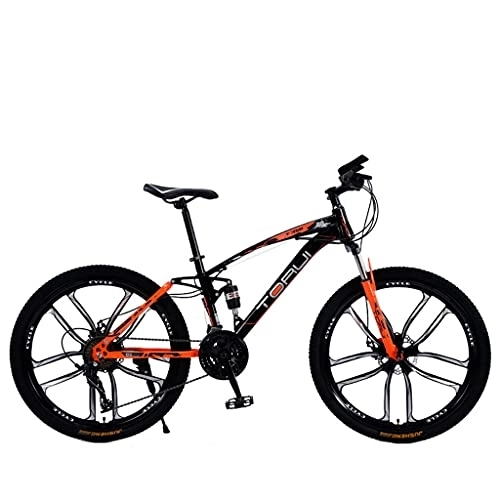 Mountain Bike : Mountain Bike Double shock-absorbing soft tail cross-country high carbon steel (24 / 26 inch 21 / 24 / 27 speed black blue; black red; black orange; black green) adult bicycle