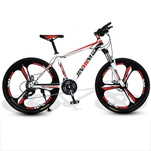 Mountain Bike : Mountain Bike, Hardtail Mountain Bicycles, Carbon Steel Frame, 26inch Wheel, Dual Disc Brake and Front Suspension (Color : White+Red, Size : 21 Speed)