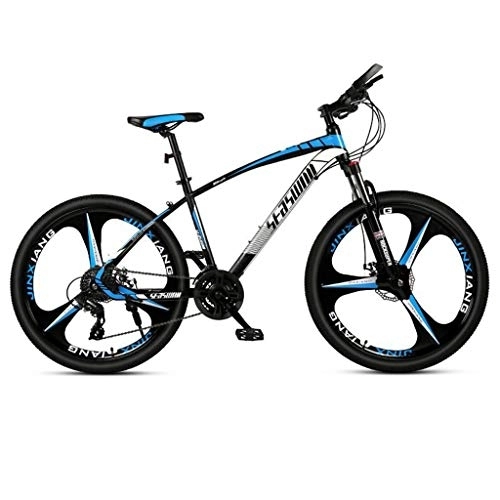 Mountain Bike : Mountain Bike, Hardtail Mountain Bicycles, Dual Disc Brake and Front Suspension, Carbon Steel Frame, 26inch Mag Wheel (Color : Black+Blue, Size : 24 Speed)