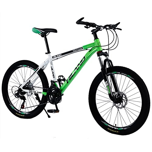 Mountain Bike : Mountain Bike High-Carbon Steel Adults MTB Bicycle，Full Suspension Front Fork Mechanical Dual Disc Brake，21 Speed，26 Inch Wheels，variable Speed Bikes for Men / Women，M White Green