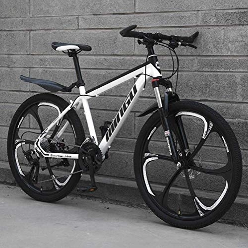 Mountain Bike : Mountain Bike High Carbon Steel Frame Disc Brakes Shock Absorption Adult Bicycle Racing (Color : White, Size : 30 Speed)