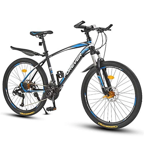 Mountain Bike : Mountain Bike, High-carbon Steel Hardtail Mountain Bike, Double Disc Brake and Full Suspension, 21 Speed-Spoke wheel-black and blue_24 inches