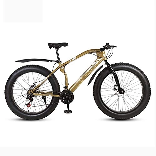 Mountain Bike : Mountain Bike Men, Snow Bike 26x4.0 Tires Adult, MTB Bike Front Suspension Double Disc Brake Bicycle Gold 21 Speed