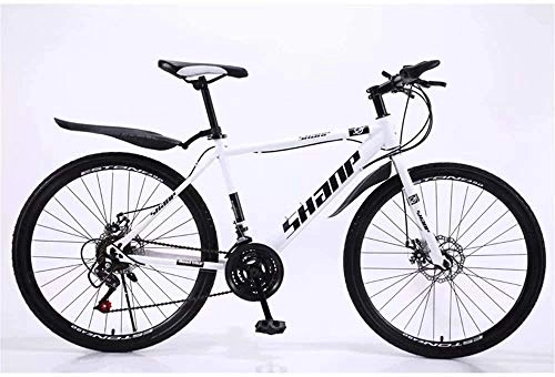 Mountain Bike : Mountain bike Mountain Bike, 24 / 26 Inch Double Disc Brake, Adult MTB Country Gearshift Bicycle, Hardtail Mountain Bike with Adjustable Seat Carbon Steel White Spoke Wheel road bike