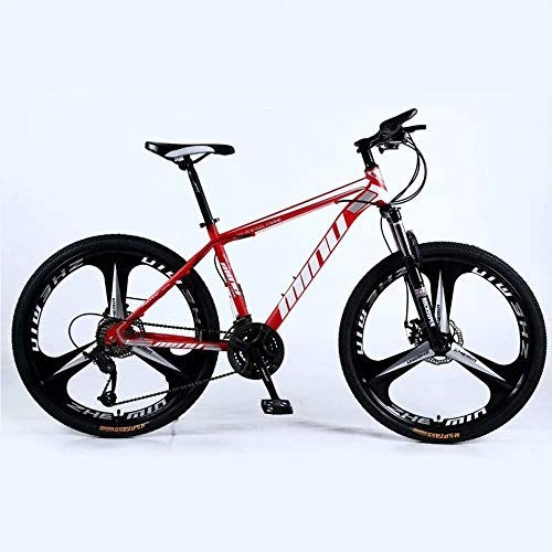 Mountain Bike : Mountain bike Mountain Bike 24 / 26 Inch with Double Disc Brake, Adult MTB, Hardtail Bicycle with Adjustable Seat, Thickened Carbon Steel Frame, Red, 3 Cutters Wheel, road bike (Color : 21-stage shift)