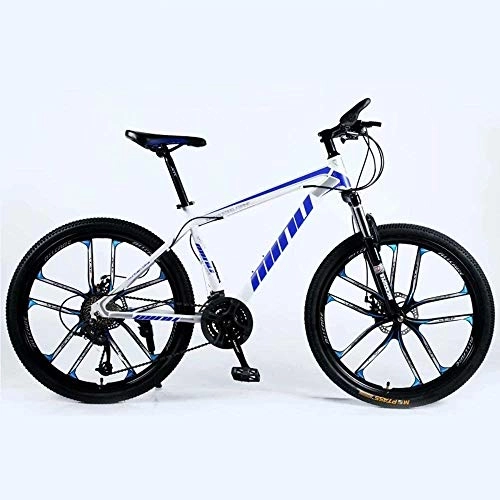 Mountain Bike : Mountain bike Mountain Bike 24 / 26 Inch with Double Disc Brake, Adult MTB, Hardtail Bicycle with Adjustable Seat, Thickened Carbon Steel Frame, White Blue, 10 Cutters Wheel road bike
