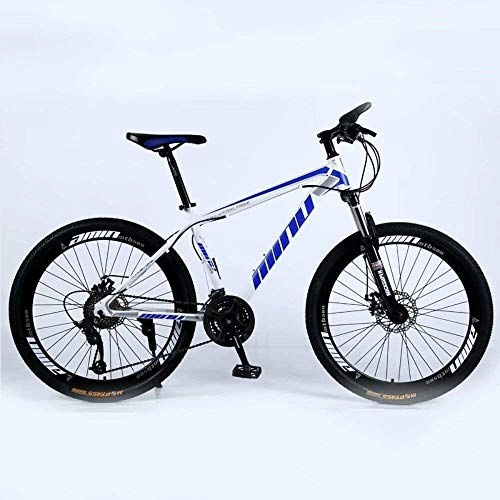 Mountain Bike : Mountain bike Mountain Bike 24 / 26 Inch with Double Disc Brake, Adult MTB, Hardtail Bicycle with Adjustable Seat, Thickened Carbon Steel Frame, White Blue, Spoke Wheel, road bike