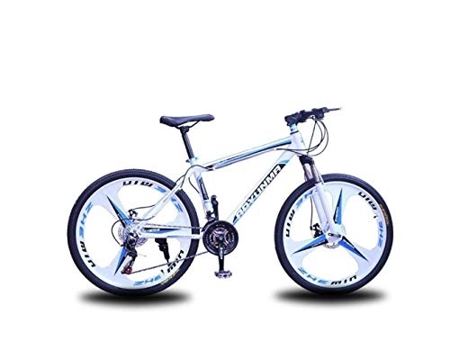 Mountain Bike : Mountain Bike, Mountain Bike Unisex Suspension Mountain Bike, 24 inch 3-Spoke Wheels High-Carbon Steel Frame Bicycle, 21 / 24 / 27 Speed ​​Double Disc Brake Commuter City, Blu