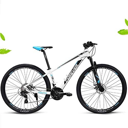 Mountain Bike : Mountain Bike, Off-Road Bike, 27-Speed, Double Shock Absorption 29-Inch Wheel Diameter Disc Brakes Large Tires (Color : White Blue)