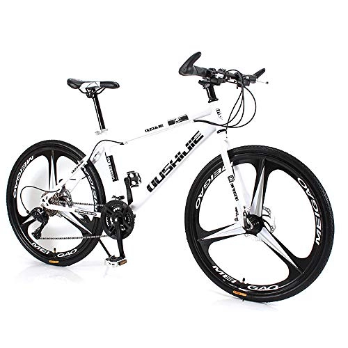 Mountain Bike : Mountain Bike, One-Wheel Carbon Steel Bike, 26-Inch Male And Female Shock-Absorbing Variable Speed Student Bikes, 21 / 24 / 27 / 30-Speed Couple Mountain Bicycle, MTB, White, 30 speed