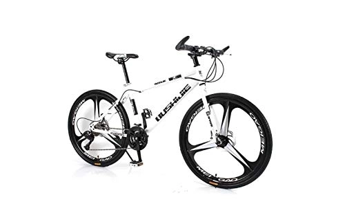 Mountain Bike : Mountain Bike Unisex Mountain Bike 21 / 24 / 27 / 30 Speed ​​High-Carbon Steel Frame 26 Inches 3-Spoke Wheels Bicycle Double Disc Brake for Student, White, 18 Inches