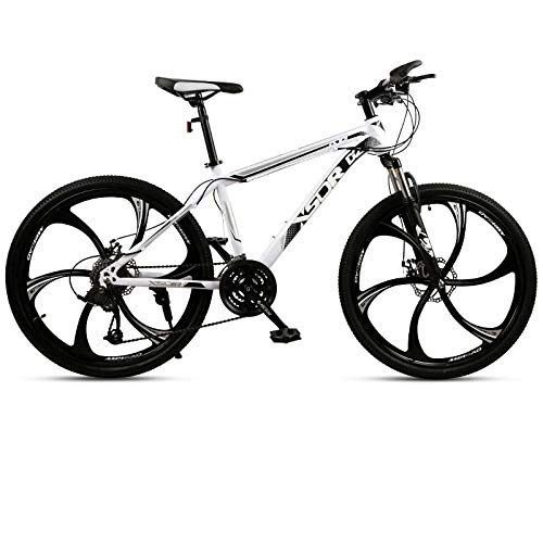 Mountain Bike : Mountain Bike Variable Speed One Round Six Knife Road Adult Students Cross Country Men and Women Bicycle-White_21 Speed