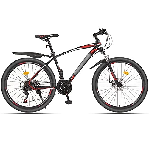 Mountain Bike : Mountain Bike with Disc Brake, Light Road Bicycle, Men and Women MTB 24 Speed 26 Inch Wheels Cycle (Color : 21-speed red, Size : 24inches)