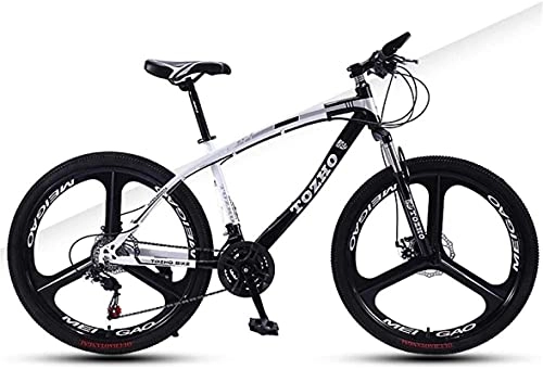 Mountain Bike : Mountain Bikes, 24 inch mountain bike adult variable speed damping bicycle off-road double disc brake three-wheeled bicycle Alloy frame with Disc Brakes (Color : White black, Size : 30 speed)